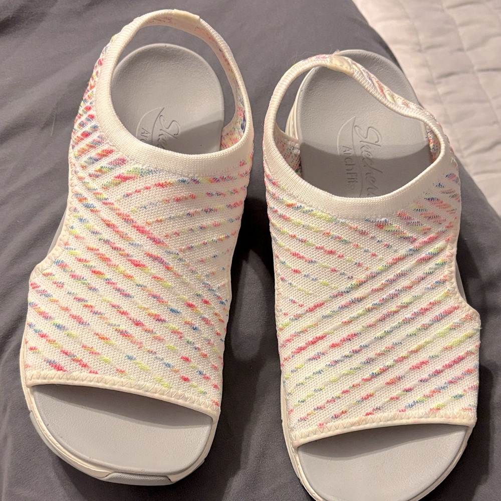Skechers archfit stretch Women's Multicolor Open-Toe Shoes textile size 8